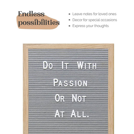 Felt Letter Board - 680 Letters, Numbers & Symbols, 16 x 12 inch, Changeable Message Board for Quotes, Notes & Announcements, Farmhouse Decor Wall and Tabletop, 2 Storage Bags (Grey)