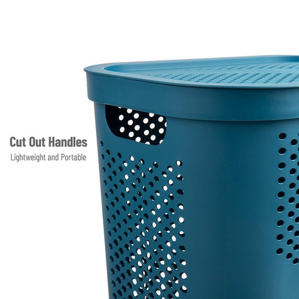 Mind Reader 60L Slim Laundry Hamper, Clothes Basket, Lid, Ventilated, Plastic, 17.25"L x 13.75"W x 23.5"H, Set of 2, Blue
