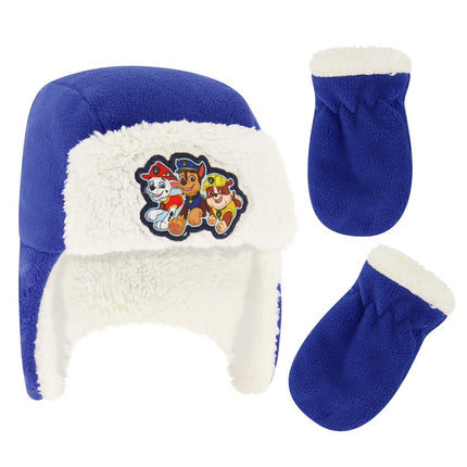 Ensemble bonnet et moufles d'hiver Nickelodeon pour garçons, Pat' Patrouille avec Marshall, Chase et Rubble, pour enfants de 2 à 4 ans, bleu/blanc avec doublure polaire, âge 2-4 ans