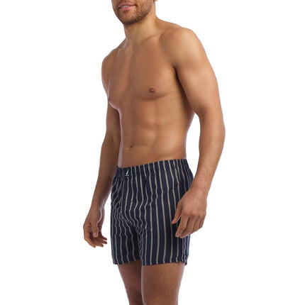 Nautica Men's Classic Cotton 3-Pack Woven Boxers, Stripes Blue and White 3 Pack, L