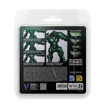 Vallejo True Metallic Paint Set, 4 Colors for Metal Painting, Includes Base, Light, Shade, Airbrush, BSL System for Consistent and Adaptable Results