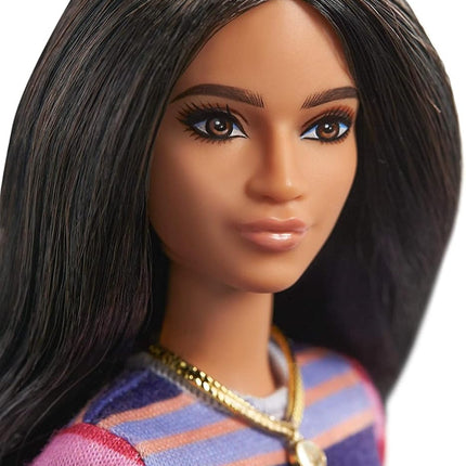 Barbie GYB02 Fashionistas Doll with Striped Long Sleeve Dress, Toy for Kids 3 to 8 Years Old, 30.45 cm*5.08 cm*10.16 cm