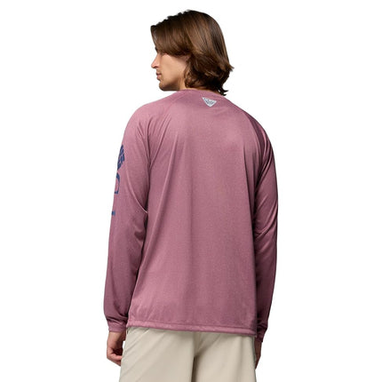Columbia Mens PFG Terminal Tackle Long Sleeve Shirt, Antique Mauve Heather/Nocturnal Logo, Medium