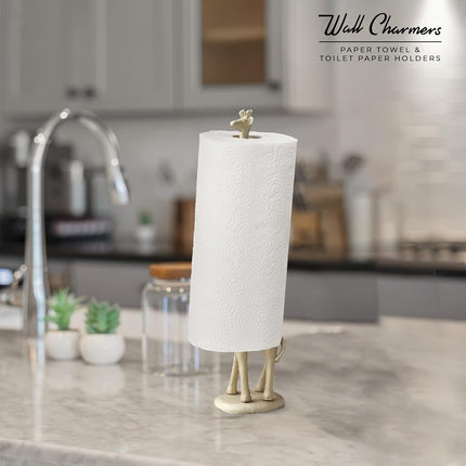 WallCharmers Gold Paper Towel Holder, Metal Toilet or Kitchen Paper Holder for Floor or Countertop, Gold Giraffe