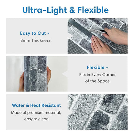 COMSTICKC 3D Brick Wall Panels, Peel and Stick Brick Tiles (Whitewash Gray -2)