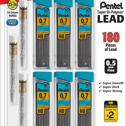 Pentel 7mm Lead Refill And Eraser Pack for Mechani