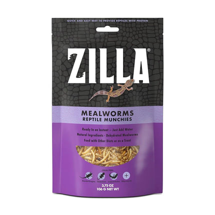 Zilla Reptile Food Munchies Mealworms for Pet Bearded Dragons, Leopard Geckos, Chameleons, Large Tropical Fish & Birds, 3.75-Ounce