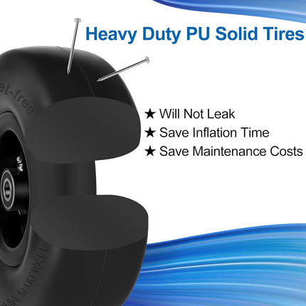 phepetroll 11x4.00-5 Flat Free Lawn Mower Tires and Wheels 3/4" 5/8" 1/2" Ball Bearings, 3.25"-5.5" Centered Hub 11x4-5 Zero Turn Mower Front Tires, Smooth Wheels for Commercial Grade Lawn