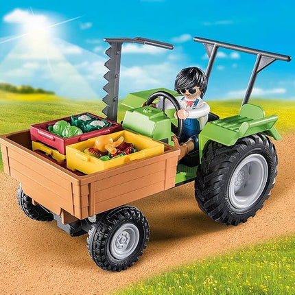 Playmobil Country 71249 Harvester Tractor with Trailer incl. transport boxes, Green tractor for the organic farm, Sustainable toy for children ages 4+