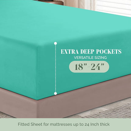 Elegant Comfort 1500 Premium Hotel Quality 18-24 Inches Deep - Extra Deep Pocket Single Fitted Sheet for High Mattress, Luxury and Softest, Smart Pocket - Wrinkle Free, Full, Paradise Teal