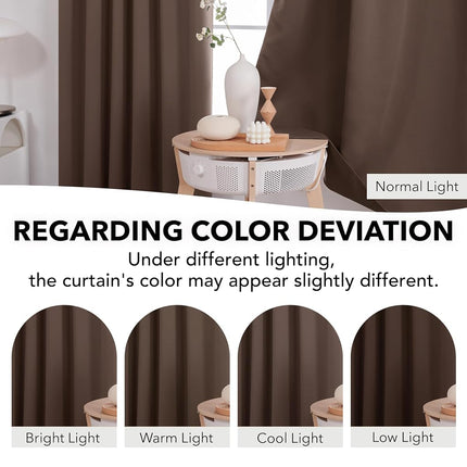 Deconovo Back Tab and Rod Pocket Blackout Curtains, Thermal Insulated Window Curtain Set - Blackout Panels for Bedroom, 52x63 Inch, Brown, 2 Panels