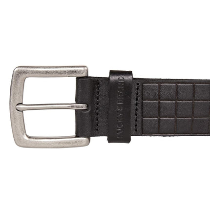 Lucky Brand Men's Genuine Leather Belt | Classic | Casual | Everyday | Western | American Heritage | Metal Buckle, Grid Tooled Embossed - Black, 97cm