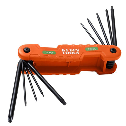 KLEIN TOOLS 70550T Pro Folding Hex Key Set, 10-Key Torx Sizes T6 to T40, Heat-Treated Alloy Steel, High-Leverage Blades