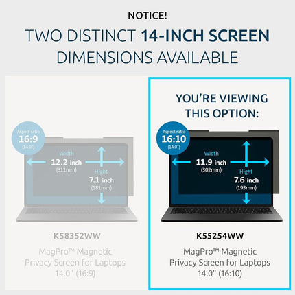 Kensington MagPro™ Magnetic Privacy Screen for Laptops 14.0” (16:10)