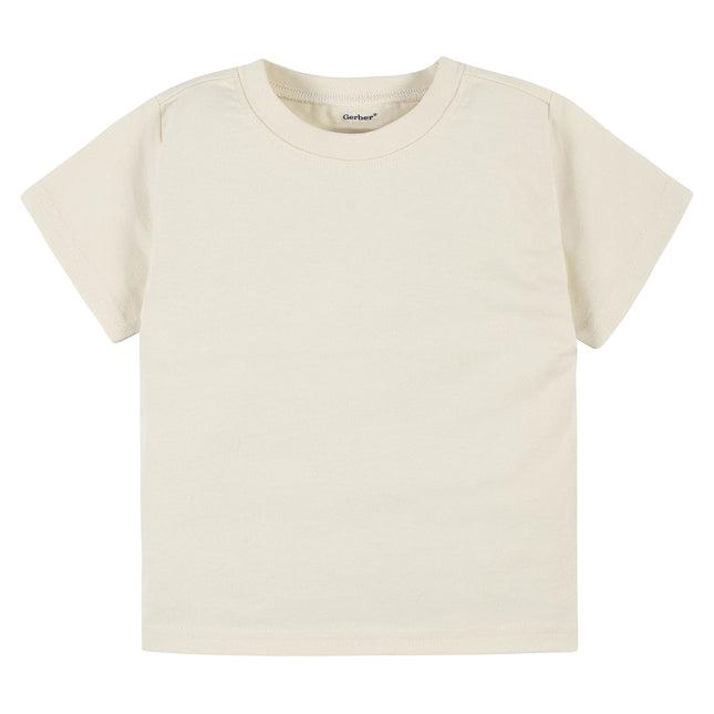 Gerber Baby Toddler 5-Pack Solid Short Sleeve T-Shirts Jersey 160 GSM, Natural, 12 Months