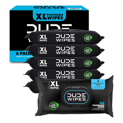 DUDE Wipes - Flushable Wipes - Unscented 8 Pack + Mint Travel Pack, 402 Wipes - Extra Large Dispenser Wet Wipes with Vitamin E & Aloe For Men - Septic and Sewer Safe