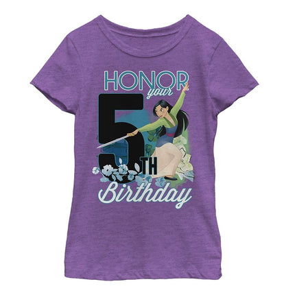 Camiseta de Cumpleaños de Mulán de Disney para Niñas, Cinco, Morado Frambuesa, Talla Extra Pequeña