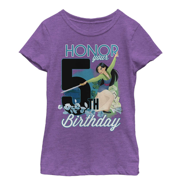 Disney Girl's Mulan Five Birthday T-Shirt, Pur Ber