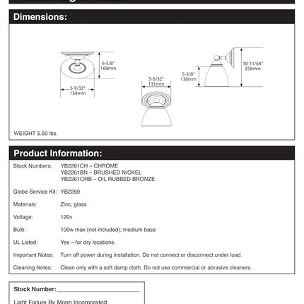 Moen YB2261ORB Brantford 1-Light Dual-Mount Bath Bathroom Vanity Fixture with Frosted Glass, Oil Rubbed Bronze