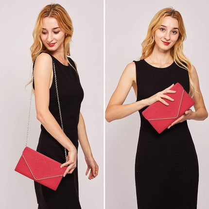 Dasein Women Glistening Clutches Handbags Evening Bags Wedding Purses Cocktail Prom Party Clutches, Red, Medium