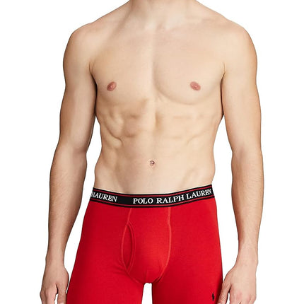 Polo Ralph Lauren Underwear Men's Stretch Classic Fit Trunks 3 Pack, Red/Charcoal Heather Stripe/Charcoal Heather, M