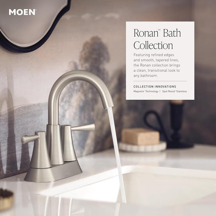 Moen Ronan Bronzed Gold Two-Handle 4" Centerset Modern Bathroom Faucet with Push-Down Drain, 84022BZG