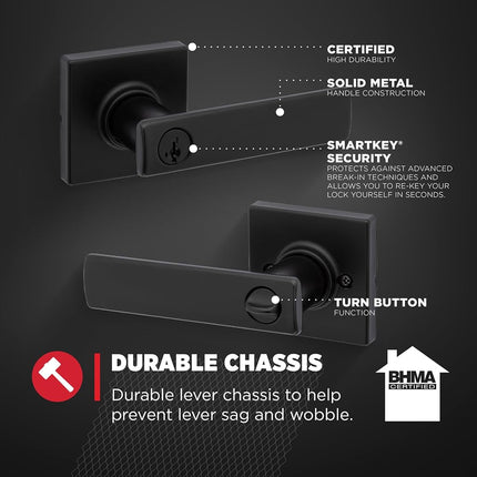 Kwikset Breton Keyed Entry Door Lever Featuring SmartKey Security in Polished Chrome