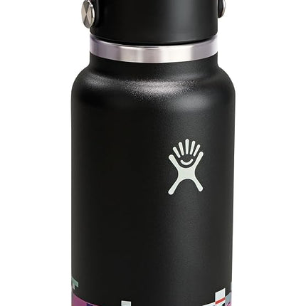 Hydro Flask Water Bottle - Insulated Stainless Steel - Wide Mouth Flex Straw Lid, Non Spill, Leakproof and Refillable in 32 Oz Glitch Black