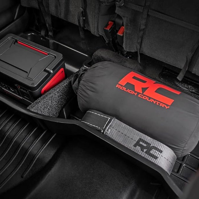Rough Country Custom-Fit Under Seat Storage for Chevy Silverado 1500 (2014-2018) & 2500HD/3500HD (2015-2019) - Silver Truck Storage, Anti-Skid Thermoplastic