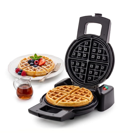 Ovente Electric Waffle Maker 1000W Power with Nonstick Plates and 180 Rotating Flip Function, Perfect for Cooking Belgian Waffles and Breakfast, Portable and Compact Design, Black WMF1440BR