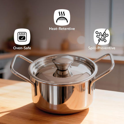 Restaurantware - Cocotte individuelle avec couvercle, 473 ml, 1 cocotte individuelle incassable – Poignées intégrées, durable, cocotte à soupe en acier inoxydable, cuisine et sert des portions individuelles,