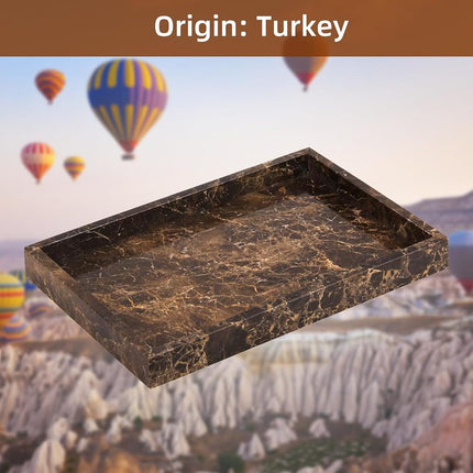 Marble Bathroom Vanity Tray, Dark Brown, 12"x 8" x1.2"