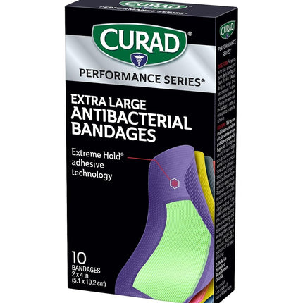 Getue Curad CURIM5018 Performance Series Ironman XL Antibacterial Bandages, Extreme Hold Adhesive Technology, Fabric Bandages, 10 Count