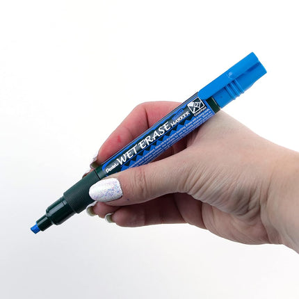 Pentel Arts Wet Erase Chalk Marker, Ideal on Blackboards and Windows, Small Chisel Tip, Blue Ink, SMW26-C, Box of 12