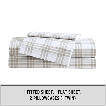 Eddie Bauer - King Sheet Set, Cotton Percale Bedding Set, Super Soft and Cozy Home Decor, Oeko-Tex Certified (Basic Plaid Beige, King)