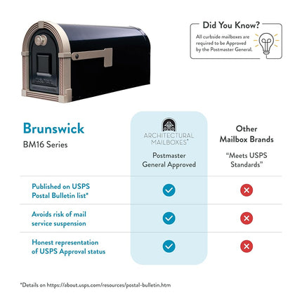 ARCHITECTURAL MAILBOXES BM16BSNEC Brunswick Post Mount Mailbox, Black and Satin Nickel, L