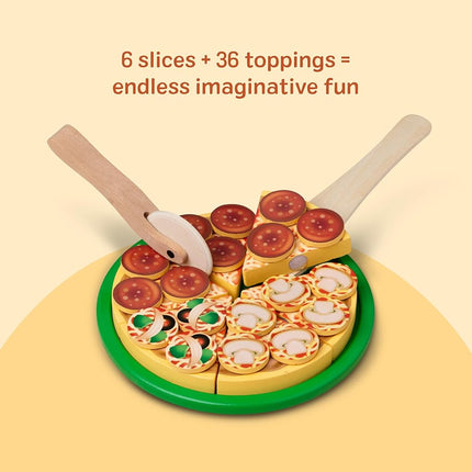 Melissa & Doug Wooden Pizza | Kitchen Role Play Set for Kids, Pretend Cooking Toy | Age 3+