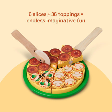 Melissa & Doug Wooden Pizza | Kitchen Role Play Set for Kids, Pretend Cooking Toy | Age 3+