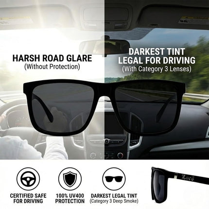 Lunettes de soleil Locs Gangster rectangulaires surdimensionnées à monture en corne entièrement noires pour hommes
