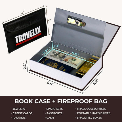Book Safe with Combination Lock, Hidden Safe (9.5 x 6.2 x 2.2 Inch) with Fireproof Bag, Secret Diversion Safe, Hollow Book Box Hidden Storage, Money Safe Box for Cash (Bible)