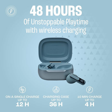 JBL Live Beam 3 - True Wireless Noise-Canceling Closed-Ear Earbuds, 48Hr Playback, Wireless Charging, 6 Mics for Calls, Multi-Connect, IP55 Dust- and Water-Resistant (Blue)