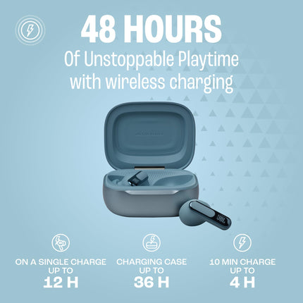 JBL Live Beam 3 - True Wireless Noise-Canceling Closed-Ear Earbuds, 48Hr Playback, Wireless Charging, 6 Mics for Calls, Multi-Connect, IP55 Dust- and Water-Resistant (Blue)