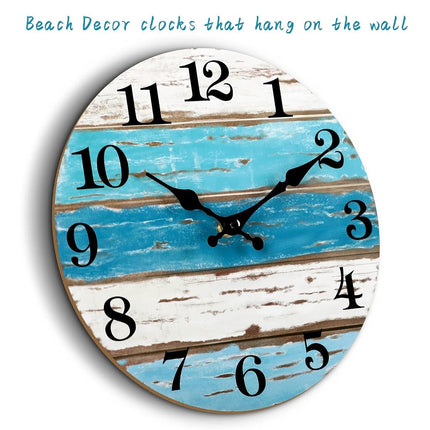 CHYLIN 16 Inch Wall Clock, Large Outdoor Clocks for Patio, Pool Beach House Decor Tropical Clocks for Walls, Nautical Coastal Themed Blue Clock for Lake House, Bathroom, Living Room, Kitchen (16")