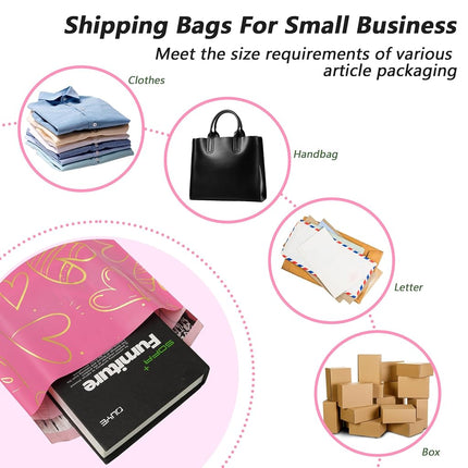 Poly Mailers 14.5x19 Inch, 50 Pack, Pink Heart Self-Seal Shipping Bags