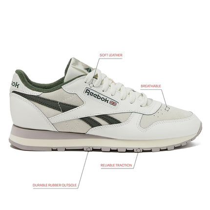 Reebok Men's Classic Leather Sneakers, Chalk/Chalk/Breakaway Green, 3 UK