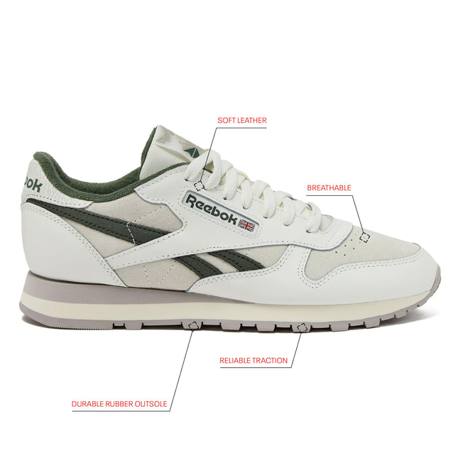 Reebok Men's Classic Leather Sneakers Black Or White Tennis Shoes, Chalk/Chalk/Breakaway Green, 4 UK