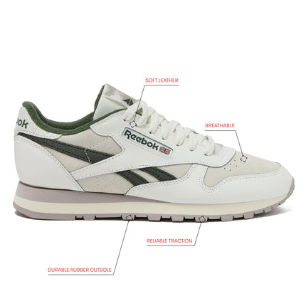 Reebok Men's Classic Leather Sneakers Black Or White Tennis Shoes, Chalk/Chalk/Breakaway Green, 3.5 UK