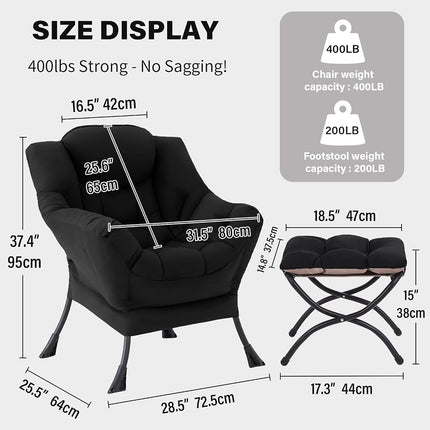 Tiita Lazy Chair with Ottoman, Modern Lounge Chair with Footrest,Black