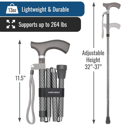 Canne de marche de luxe gravée Switch Stick Graphite – Pliable et réglable