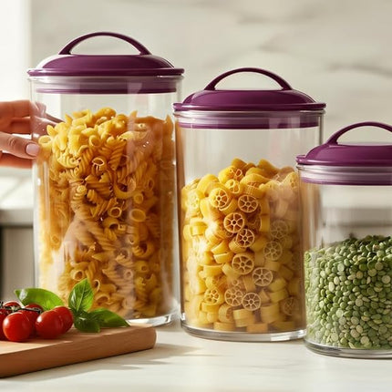Reston Lloyd Food Storage Containers, BPA Free Airtight Canisters for Cereal, Pasta, Sugar, Coffee, Flour, Cookies, Loose Tea, for Kitchen Organization, Set of 3, Plum